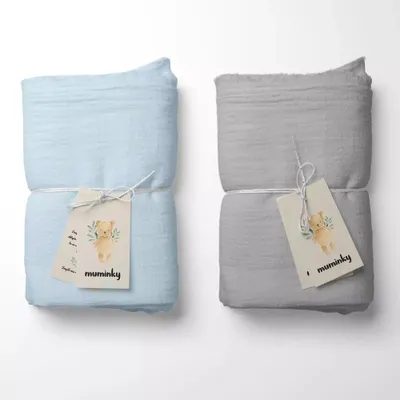 Produktbild von Muminky | Musselin Windeln - 50x60 cm - Blau und Grau - Hipoallergen - Weich und Atmungsaktiv