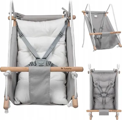 Image de Balançoire pour enfants Tulano Hop 40 | Balançoire transat 3en1 | Harnais 5 points | Capacité de charge jusqu'à 60kg | 6-36 mois | en bois | Gris Blanc