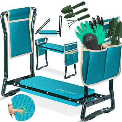 Produktbild von KESSER® 2 in 1 XXL Kniebank für Gartenarbeit Gepolstert Sitzunterlage Eva-Schaumkissen Gartenhocker Klappbar Inkl. 2x Werkzeugtasche Gartenbank Höhenverstellbar 60 x 50 x 27 cm bis 150 kg