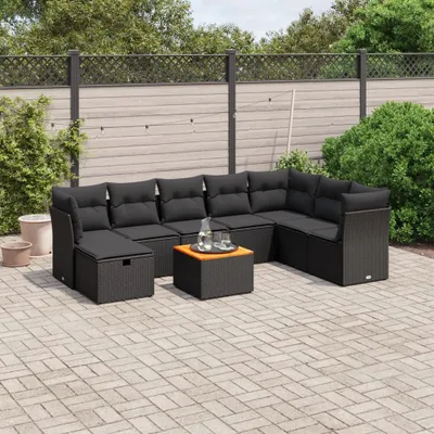 Produktbild von CLORIS 9-tlg. Garten-Sofagarnitur mit Kissen Schwarz Poly Rattan 8061601