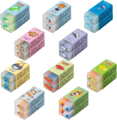Obrázok produktu pre Sada gumičiek, 20 kusov, 10 motívov, farebná, vhodná do školy a kancelárie