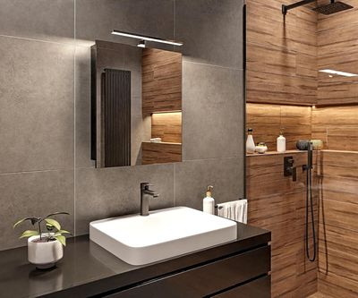 Spiegelschrank Bad mit Beleuchtung Schwarz Matt - 50x60x14 cm Hängeschrank Badezimmer IP44 - Badezimmerschrank Wandschrank LED Aufbauleuchte 4000 K
