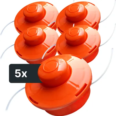 Produktbild von NEMAXX® FS1 Tap & Go Fadenkopf Tippautomatik Doppelfaden 5er-Set – Motorsense/Freischneider – M10x1,25 Linksgewinde, Schnittkreis 380 mm – Orange