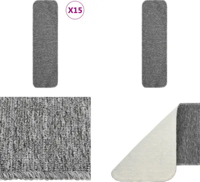 Produktbild von vidaXL Antirutsch Stufenmatten 15 Stk. 75x20 cm Grau Rechteckig - Stufenmatte - Stufenmatten - Antirutsch Stufenmatte - Antirutsch Stufenmatten