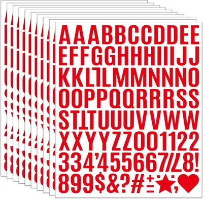 Imagen del producto de Calcomanías autoadhesivas de letras y números, 980 unidades, 10 hojas, resistentes a la intemperie, color rojo, para proyectos de bricolaje y decoración