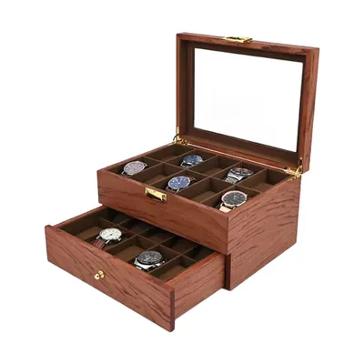 Produktbild von Box na hodinky pro 20 hodinek, skříňka na hodinky se skleněným víkem, skříňka na hodinky s 20 přihrádkami, skříňka na šperky, zásuvka na hodinky, skříňka na hodinky, organizér