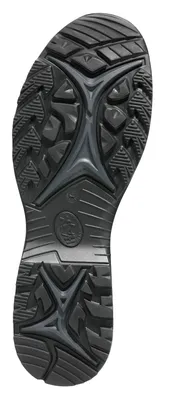 The sole of a black tactical boot is shown against a white background.