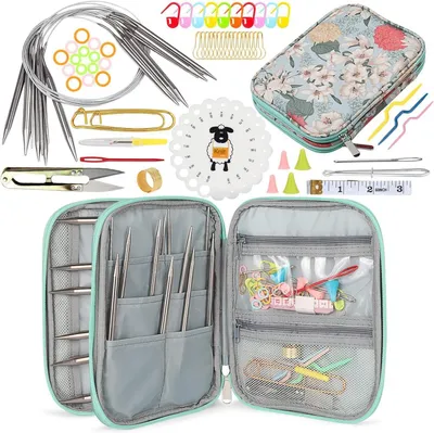 Produktbild von Edelstahl Rundstricknadel Set 9 Stück 80cm Etui Häkelzubehör 2,5-10mm für Anfänger & Erwachsene