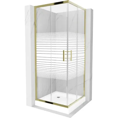 Obrázek produktu pro Mexen Rio čtvercový sprchový kout 80 x 80 cm, Pruhy, Zlatá + sprchová vanička Rio, Bílá - 860-080-080-50-20-4510