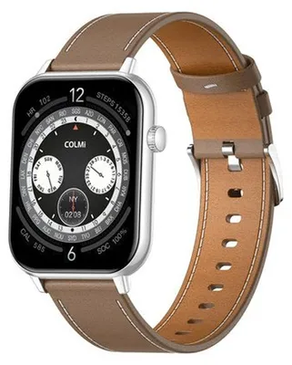 Produktbild von COLMI C28 Smartwatch – Silber + braunes Lederarmband