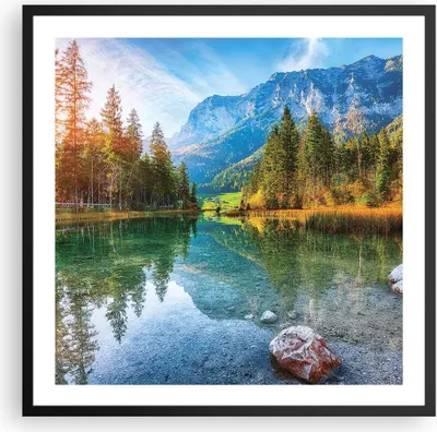 Produktbild von Gerahmtes Poster - Schwarzer Rahmen - Landschaft Berge Morgendämmerung - 60x60 cm - Wand Bild - Wanddeko - Wandbilder - Kunstposter - Wandposter - Bilderrahmen - Bilder - Kunstdruck - P2BAC60x60-4456