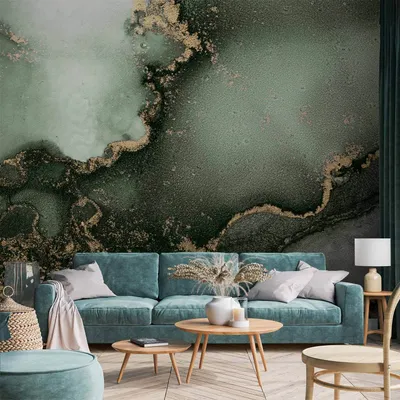 Produktbild von Vlies Fototapete - Green Watercolour - Abstraction Inspired by Marble Structure 150x105 cm Muster f-B-10090-a-a