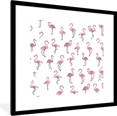 Produktbild von MuchoWow® MuchoWow® Gerahmtes Poster Flamingo - Rosa - Muster - Illustration 40x40 cm - Poster mit zchwarzem Bilderrahmen - Poster - Plakat im Rahmen