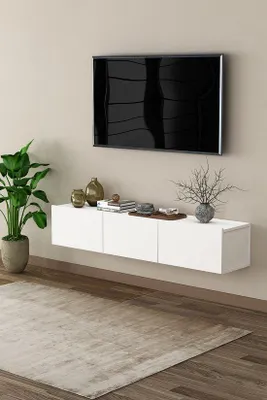 Immagine prodotto di Mobile TV sospeso con 3 ante a ribalta, MDF, 160 x 30 x 32 cm, bianco