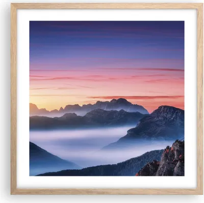 Produktbild von Gerahmtes Poster - Rahmen in heller Eiche - Westen Sonne Berge - 50x50 cm - Wand Bild - Wanddeko - Wandbilder - Kunstposter - Wandposter - Bilderrahmen - Bilder - Kunstdruck - P2NAC50x50-4525