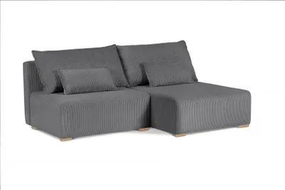 Produktbild von 210 cm Ecksofa mit Holzbeine FLUFFY mit Relaxfunktion, mit Bettkasten, L-Form Polsterecke (Stoff: poso 60 - grau, Ottomane: rechts)