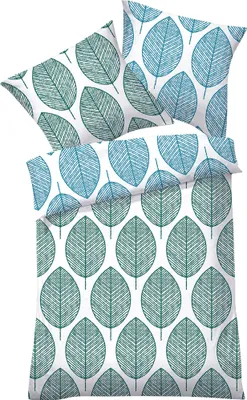 A flat lay of bedding with a leaf pattern.