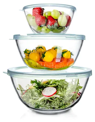 Produktbild von Glas Rührschüssel mit Deckel, 3er-Set (4,2L, 2,5L, 1L), große Salatschüsseln für die Küche