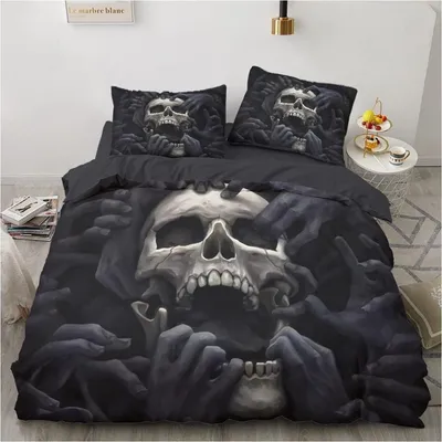 Productafbeelding van Beddengoedset met schedelmotief, 135x200 cm, 4-delig, microvezel, met rits