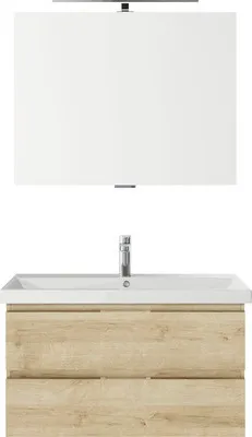 Produktbild von Pelipal Badmöbel-Set Serie 4035 BxHxT 90 x 200 x 43,5 cm Frontfarbe eiche riviera mit Waschtisch Keramik weiß und Wascht