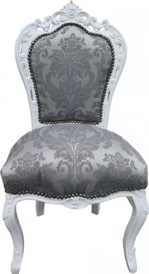 Produktbild von Casa Padrino Barock Esszimmer Stuhl Grau Muster /Weiss ohne Armlehnen - Antik Möbel - Limited Edition