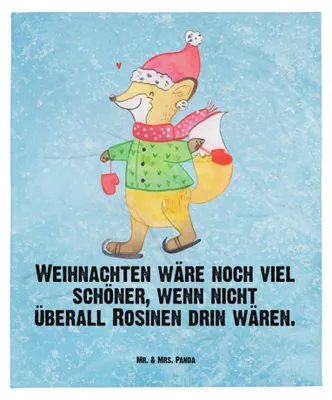 Produktbild von Mr. & Mrs. Panda Bettdecke Fuchs  Schlittschuhe - Eisblau - Geschenk, Tagesdecke, Winter, Warme Decke, Tannenbaum, Weihnachtsmann, Heiligabend, Weihnachten, Plaid