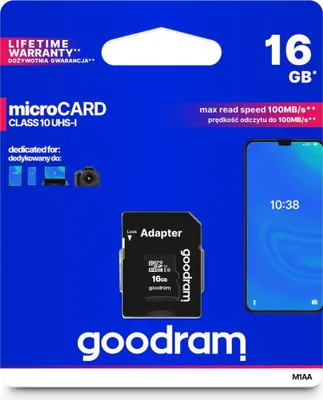 Obrázek produktu pro Goodram M1AA, 16 GB, MicroSDHC, Třída 10, UHS-I, 100 MB/s, 10 MB/s