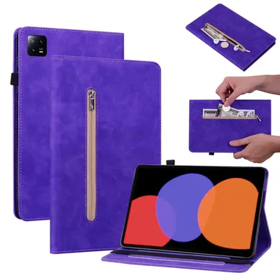 Obrázok produktu pre Pre Xiaomi Pad 6 / 6 Pro 11 – fialové puzdro z umelej kože na tablet so zipsom