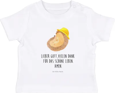 Produktbild von Mr. & Mrs. Panda  T-Shirt Igel Beten 0. - 6. Monat - Weiß - Geschenk, Lustige Sprüche, Amen, Öko Baby, Leben, Organic, Gott, Babyshirt, Dankbarkeit, Sonnenhut, Shirt