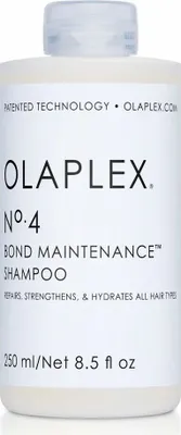 A bottle of Olaplex No. 4 Bond Maintenance Shampoo.