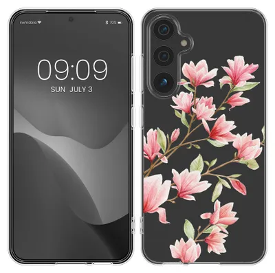 Produktbild von kwmobile Case kompatibel mit Samsung Galaxy A55 5G - Hülle Silikon transparent Magnolien Rosa Weiß Transparent