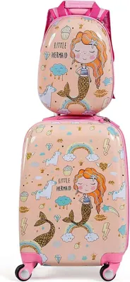 Image de Valise + sac à dos pour enfants - Set trolley 2 pièces - Coque rigide en PVC - Bagage à main - Rose