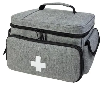 Immagine prodotto di Kit di pronto soccorso, grigio, in tessuto Oxford, dimensioni 30x20x17,5 cm