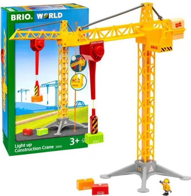 Image de Brio Grande grue de chantier avec lumière 63383500 - Avec wagons magnétiques, pivotant à 360 degrés, pour les enfants de 3 ans et plus