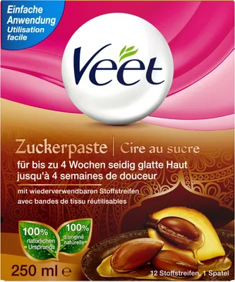 The image shows the packaging of Veet sugar paste hair removal product.
