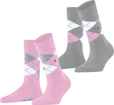 Produktbild von Burlington Damen Socken, 2er Pack - Argyle, Rautenmuster, Clip, Onesize Rosa/Grau 36-41