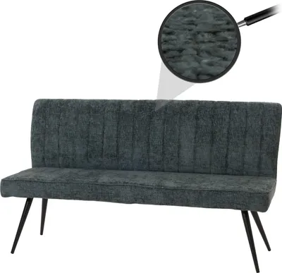 Image de Banquette HWC-K16, banquette de salle à manger banquette rembourrée, dossier tissu/textile chenille métal 160cm ~ bleu-vert