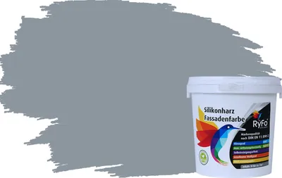 Produktbild von RyFo Colors Silikonharz Fassadenfarbe Lotuseffekt Trend Silbergrau 1l - bunte Fassadenfarbe, weitere Grau Farbtöne und Größen erhältlich, Deckkraft Klasse 1