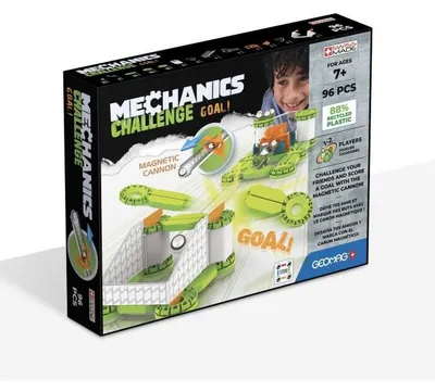 Productafbeelding van Construction set - GEOMAG - Mechanics Challenge Goal! - 96 pieces - Magnetic - Interactive game - Recycled plastic