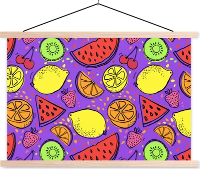 Produktbild von MuchoWow® Textilposter Wassermelone - Obst - Lila 60x40 cm mit holzfarbenen Rahmen - Bilder