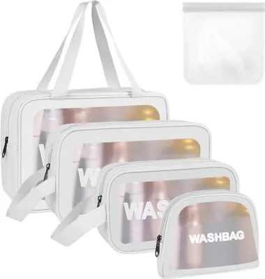 Image de Trousse de toilette de voyage transparente Set 4 pièces blanc Cuir synthétique PVC Organizer