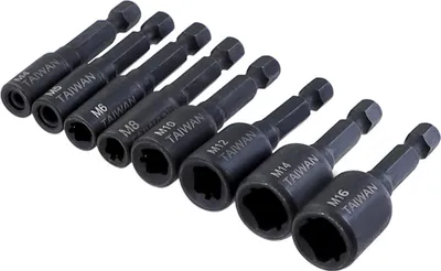 Produktbild von 8-teiliger Gewindebohrer-Steckschlüsseladapter, 1/4 Zoll Sechskantschaft, Gewindebohrer, Vierkant-Pilotgewindebohrer-Adapter für elektrische Bohrmaschinen (M4/M5/M6/M8/M10/M12/M14/M16)
