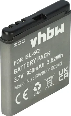 Produktbild von vhbw Akku kompatibel mit Nokia 6700 Classic Handy Smartphone Telefon (950 mAh, 3,7 V, Li-Ion)