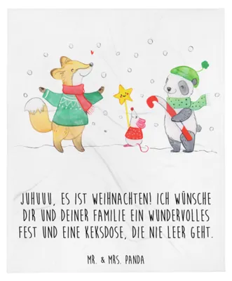 Produktbild von Mr. & Mrs. Panda Tagesdecke Winter Weihnachtsfreude - Weiß - Geschenk, Weihnachtsmann, Sofaüberwurf, Bettüberwurf, Plaid, Fuchs, Kuscheldecke, Heiligabend, Nikolaus