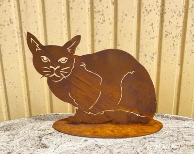 Produktbild von Gartenfigur Katze liegend 27x37cm auf Platte Edelrost Wetterfest Rost Metall Rostfigur Katzen Tier