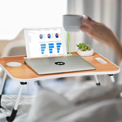 Produktbild von Famanu Laptop-Tisch für das Bett - faltbare Bett-Tischplatte, 26 x 63 x 40 cm