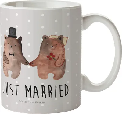 Produktbild von Mr. & Mrs. Panda Kinderbecher Bär Heirat - Grau Pastell - Geschenk, Teddy, Kindertasse, Pott, Haferl, Reisebecher, Plastikbecher