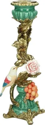 Produktbild von Kerzenständer Vogel aus Metall Gold mit Blau und Grün 28 5cm handgemacht