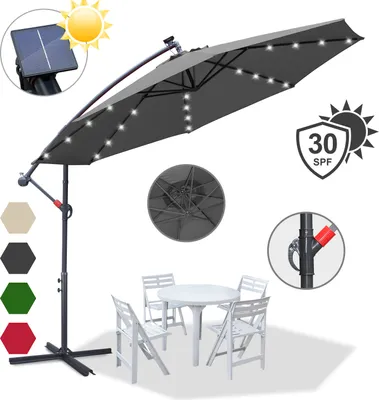 Obrázek produktu pro TolleTour slunečník s LED osvětlením světelný slunečník 350 cm zahradní slunečník pavilon - šedý