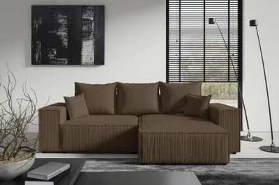 Produktbild von Ecksofa 3 Sitzer MINI POSSO II von ANTONIO 255x148x70 cm, L-Form mit Schlaffunktion & Bettkästen, Cordbezug - Braun, Ottomane rechts/links